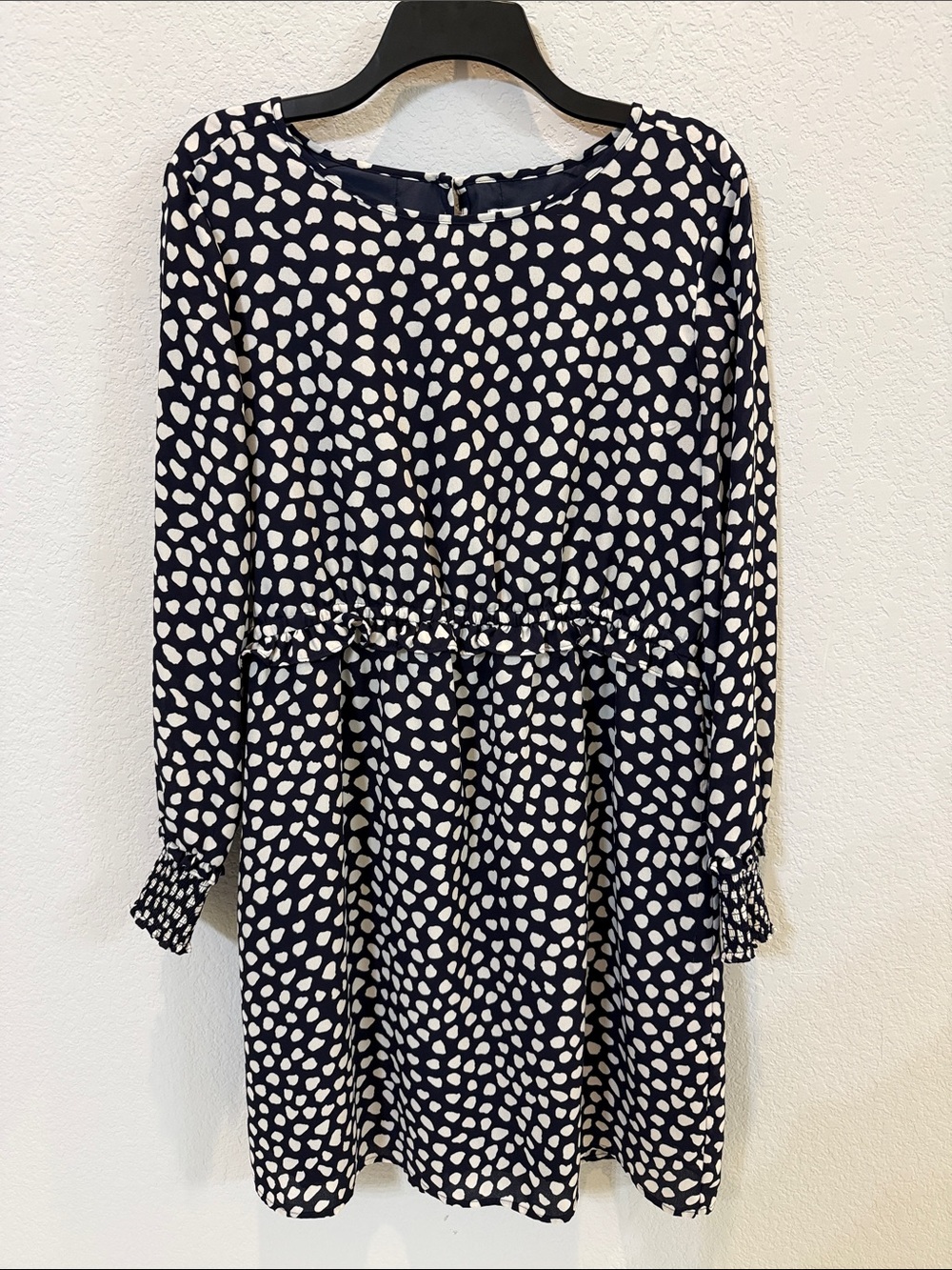J. Crew Navy and White Polka Dot Patterned Dress
